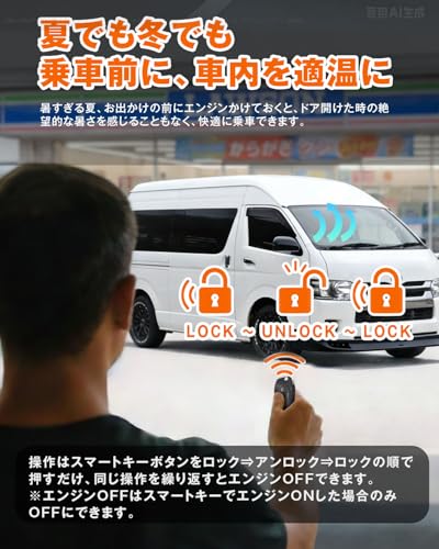 BGUCAR ハイエース 200系 ５型 6型 7型 ８型 適合 エンジンスターター 純正スマートキー連動 ５PINコネクター 遠隔操作 カプラーオン 取付簡単 誤操作防止機能付き 日本語説明書付属 中間 画像