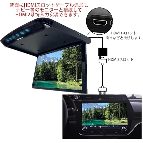 NOAUKA「2025年改良タイプ」 フリップダウンモニターIPS液晶 1920＊1080ｐ15.6インチデジタルフリップダウンモニター LEDバックライト液晶HDMI MicroSD/USB対応 超薄型 7色雰囲気ライト付き スピーカ内臓 日本語説明書付き (15.6インチ)の特徴・詳細 画像