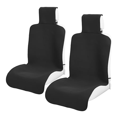 TanYooシートカバー 防水シートカバー カーシートカバー前席用 軽/普通車適用 ずれにくい ヘッドレスト部と座面部一体化 SBRボンディング シート保護 バックル付き 汎用 (一体型ブラック２枚) 1