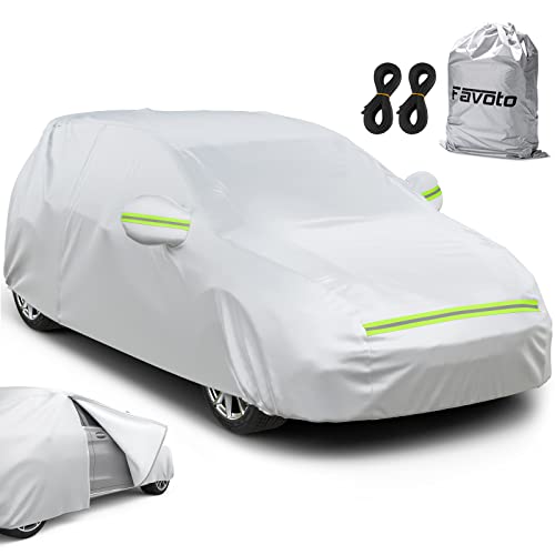 Favoto 車体カバー ボディカバー 屋外用 フルカバー 裏起毛 防水防塵防紫外線 日除け 雪対策 防風ロープ付き 反射付き 右サイドジッパー付き ユニバーサルフィット約399～434cm カーカバー 自動車カバー シルバー 1