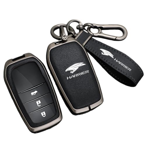 トヨタ ハリアー 60系 80系 対応 高級本革 スマートキーケース 亜鉛合金 2/3ボタン両対応 傷防止 電波干渉なし ギフトボックス付き(ガンメタ×ブラック, ハリアー 適用) [並行輸入品] 1