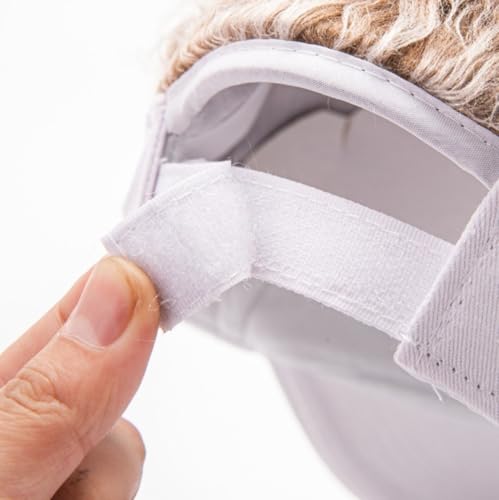 [Joxoilso] サンバイザー メンズ フェイクヘアー付き ジョークグッズ 帽子 男女兼用 軽量 通気性 ゴルフ 釣り アウトドア パーティー用 かつら付きハゲ隠し おもしろ小物 (アヒルの舌の黒い帽子 + コーヒーの髪)の特徴・詳細 画像