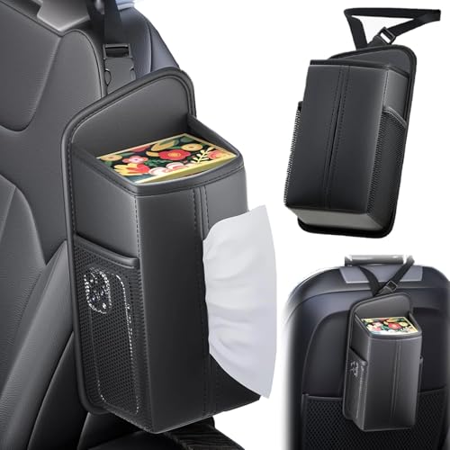 車用ティッシュケース 吊り下げ 大容量 車 ティッシュホルダー 車 ティッシュケース シートサイドポケット サングラス収納付き PUレザー 取り付け簡単 汎用 1