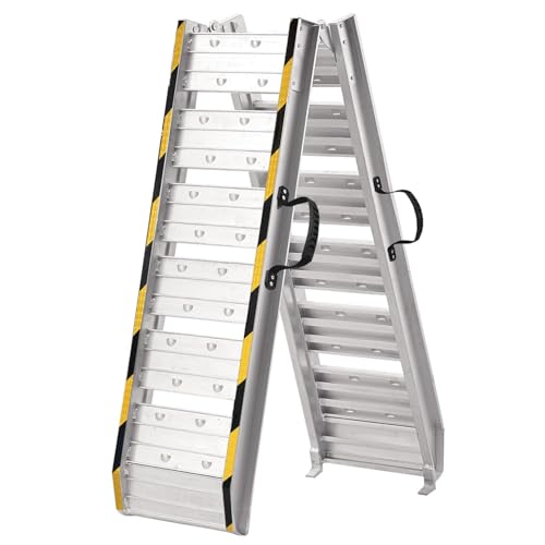 アルミラダーレール 1本セット 長さ182.5cm 幅29.5cm 耐荷重260kg 折り畳み式 軽量 アルミラダー コンパクト 滑りにくい 取っ手付き アルミブリッジ バイク スロープ… 1