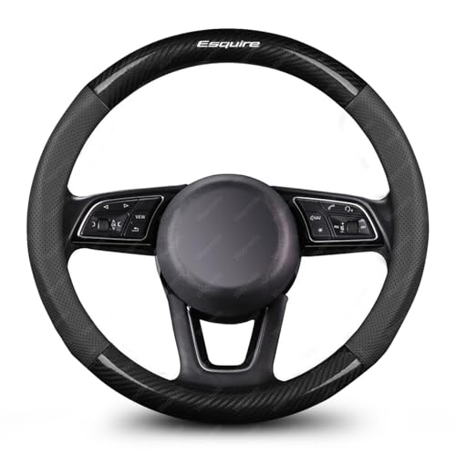 エスクァイア 80系 車ハンドルカバー 軽自動車 本革 おしゃれ ステアリングカバー﻿ ESQUIRE エスクァイア 80系 車用 ステアリングカバー カーボン調 滑り防止 通気性 人間工学設計 オールシーズン対応 汎用 ハンドル保護カバー 車内装アクセサリー(ブラック) 1