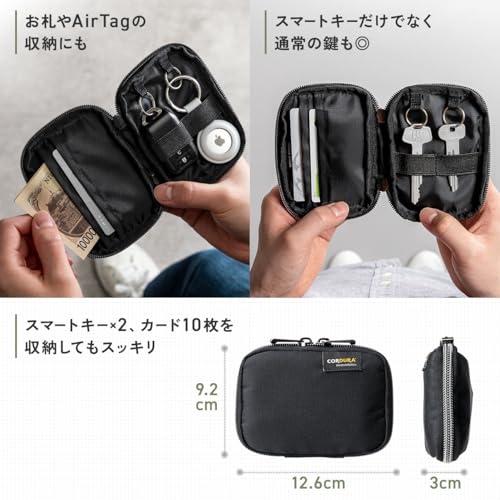 サンワダイレクト キーケース メンズ スマートキー対応 2個収納 カード入れ付き コーデュラ素材 撥水加工 ブラック 200-CAR125BKの特徴・詳細 画像