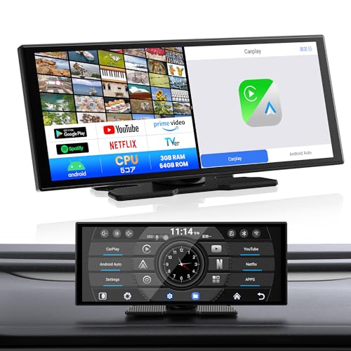 GETPAIRR Vista 2.0 ポータブルディスプレイオーディオ 11インチ大画面 【Android 15システム 5コアCPU 3GB RAM＋64GB ROM】 Apple CarPlay/Android Autoワイヤレス対応 Gemini音声アシスタント搭載 Google Play対応 GPS内蔵カーナビ・1920×720 IPSタッチパネル・2画面分割 日本語説明書 1