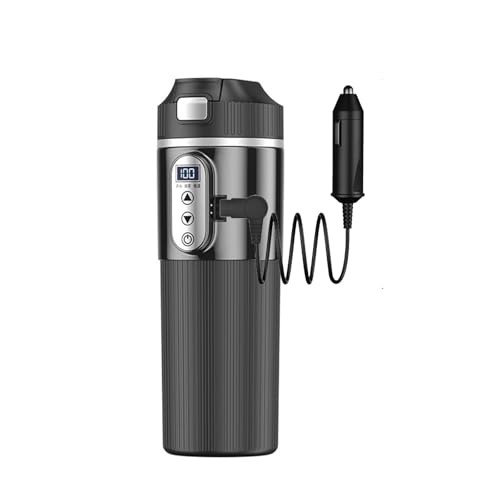 車載電気ケトル 500ML DC12V小型車/24Vトラック兼用 usb ポット 車でお湯を沸かす 充電式ケトル 車 ポット 電気ケトル 小型 お湯ポット断熱 車用 電気ポット 温度表示 旅行用 長距離ドライブ お茶 コーヒー (ブラック) 1