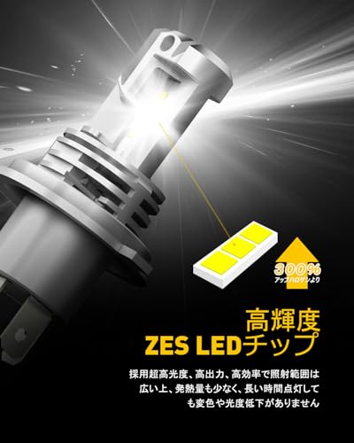 AUXITO H4 Hi/Lo LEDヘッドライト 車用 新基準車検対応 ZES LEDチップ搭載 3倍明るさUP ほぼ純正ハロゲンサイズの登場 高輝度 6500K 12V車対応(ハイブリッド車・EV車対応) 定電流回路搭載 長寿命 高速回転冷却ファン付け 放熱性抜群 静音 瞬間起動 2個入り ホワイト 販売者3年保証 - M3H4の詳細・まとめ 画像