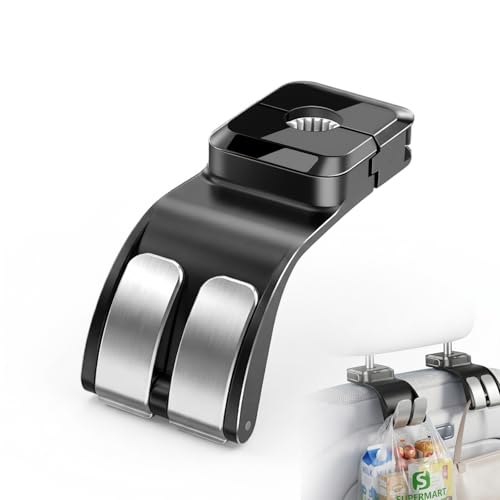 ヘッドレストフック Uksofly 車 フック 2個 シートフック【自動巻き取り＆最大耐荷重25kg】 カー用品 便利グッズ 車内 収納 アクセサリー 荷物·傘·ホルダー·買い物袋掛け ほぼ車種のヘッドレストポールに対応 (ブラック) 1
