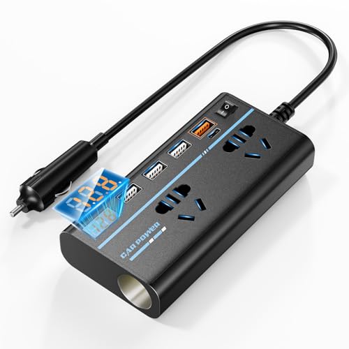 インバーター 200W カーインバーター DC12VをAC110Vに変換 コンバーター 電圧表示 シガーソケット 8ポート 車載用充電器 超軽量 コンバーター 車 車載用インバーター 12V全車種対応 修正正弦波 (ブラック) 1