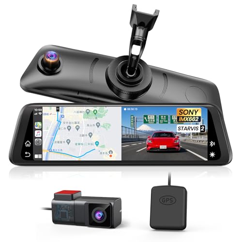 AUTO-VOX ドライブレコーダー ミラー型 ワイヤレスCarPlay/Android Auto対応 純正交換式 SONY IMX662 STARVIS2搭載 2.5K QHD録画 170°広角 前後同時録画 デジタルインナーミラー 10インチ GPS搭載 HDR/WDR 駐車監視 タッチパネル 18ヶ月保証 1