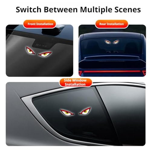 ソーラー式デーモンアイLEDカーウィンドウライト、ワイヤレスアニメーションデビルアイ（車のフロントガラス、リアウィンドウ用）、USB電源、穴あけ不要のダイナミック警告灯、防水シグナルアンビエントランプ（SUV、トラック、RV用）（レッド） [並行輸入品]の特徴・詳細 画像