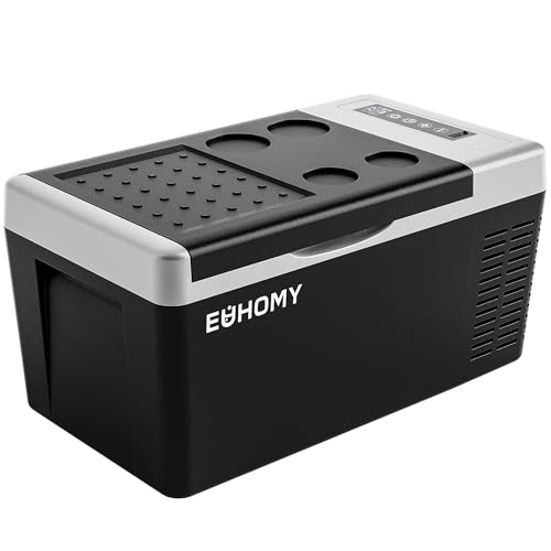EUHOMY 車載冷蔵庫 ポータブル冷蔵庫 小型 【-20℃～20℃ 急速冷凍】 18L 持ち運び 3WAY 電気式 車載 電動 車に乗せる キャンプ 車載家庭両用 静音 低電圧保護 DC12V/24V AC100V コンプレッサー式 車中泊 トラック 釣り 災害時 一人暮らしに大活躍 日本語説明書 18L 【PSE規格品】 1