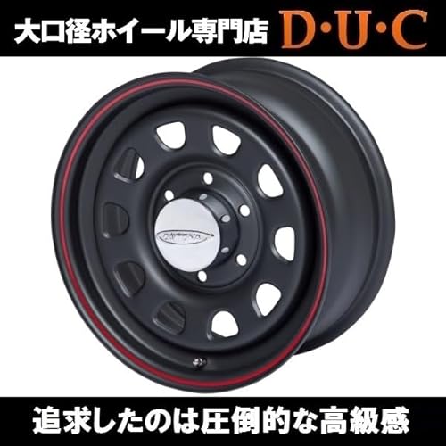 ハイエース 15インチホイールセット デイトナ 15-6.0+33 マットブラック+レッドリングONLY+メッキキャップ付 高強度スチール製4本セット DressUpClub特注色 (ホイールのみ)の特徴・詳細 画像