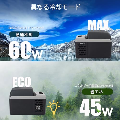 Alpicool ポータブル冷蔵庫 車載冷蔵庫 車載冷蔵冷凍庫 C12P 12L 12リットル -20℃～20℃ コンプレッサー式 急速冷凍 AC100V DC12V/24V コンパクト 軽量 持ち運び便利 静音 45W 省エネ 車載家庭両用 アウトドア 車中泊 キャンプ 旅行 釣り 災害時に大活躍 (ブラック, 12L)の特徴・詳細 画像