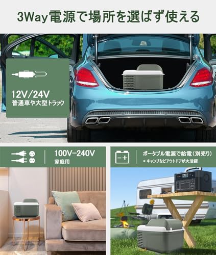 Alpicool 車載冷蔵庫 11L ポータブル冷蔵庫 小型 -20℃～20℃ 急速冷凍 3WAY電源対応 DC12V/24V AC100V 車載家庭両用 45°耐震設計 固定用穴付き 低電圧保護 車中泊 キャンプ 現場 アウトドア 静音 45W省エネ 日本語説明書 ポータブル 冷蔵庫 V12の特徴・詳細 画像