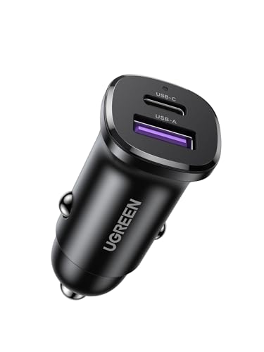 UGREEN USB C カーチャージャー 2ポート ミニ小型【PD30W+SCP22.5W 急速充電】 シガーソケット PD3.0/QC4.0/PPS対応 12V・24V車対応 車載充電器 コンパクトサイズ 軽量 耐久性 車充電器 iphone17/iPhone15/ iPhone14/ iPhone13/Xperia/Galaxy/Android/iPadなどに対応 1