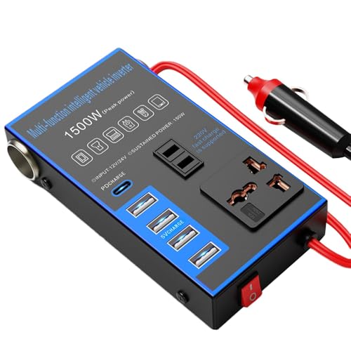 車 用 充 電 器 イ ン バ ー タ ー 、 車 用 コ ン バ ー タ ー 充 電 器 | 1500W カ ー チ ャ ー ジ ャ ー ア ダ プ タ ー, 車 載 充 電 器 ア ダ プ タ USB 充 電 ポ ー ト ロ ー ド ト リ ッ プ や キ ャ ン プ 、 コ ン ピ ュ ー タ 、 電 話 、 タ ブ レ ッ ト 、PC、 ラ ッ プ ト ッ プ 用 1