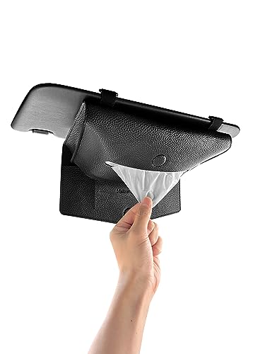 【2way仕様】車 ティッシュホルダー ティッシュケース サンバイザー ヘッドレスト カー用品 便利グッズ 車内 (薄型（箱レス用）, 黒) 1