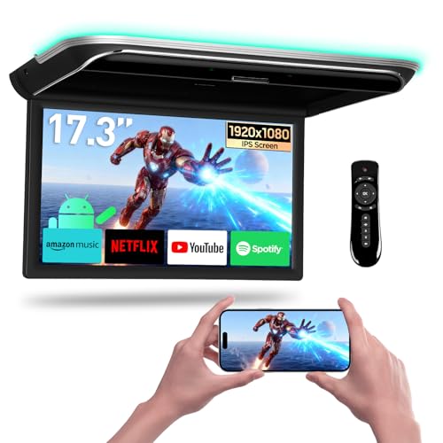 XTRONS Android フリップダウンモニター 17.3インチ 車載モニター IPS大画面 フルHD 1920*1080 薄型 HDMI入力 4Kビデオ再生対応 スピーカー内蔵 180度 USB Bluetooth CM179AH 1