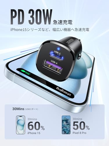 UGREEN USB C カーチャージャー 2ポート ミニ小型【PD30W+SCP22.5W 急速充電】 シガーソケット PD3.0/QC4.0/PPS対応 12V・24V車対応 車載充電器 コンパクトサイズ 軽量 耐久性 車充電器 iphone17/iPhone15/ iPhone14/ iPhone13/Xperia/Galaxy/Android/iPadなどに対応の詳細・まとめ 画像