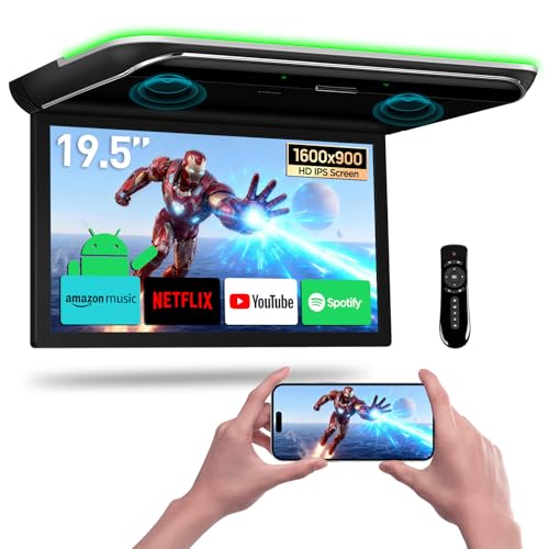 XTRONS フリップダウンモニター 19.5インチ Android リアモニター 1600*900 IPSスクリーン アンドロイド 4+64GB 薄型 車載モニター HDMI入力 スクリーンミラーリング スピーカー内蔵 ドア連動 USB 水平開閉170度 CM195AHの外観・全体像 画像