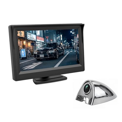Antion 5インチ サイドカメラモニターセット 左側専用 AHD1080P 200万画素 電子サイドミラー 左折巻き込み防止 IP68 暗視機能強化 穴あけ不要 助手席側死角カバー 簡単配線 シガー電源 12V (クロームメッキ) 1