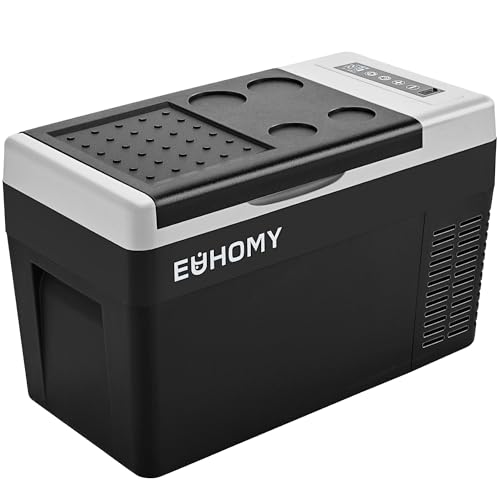 EUHOMY 車載冷蔵庫 ポータブル冷蔵庫 小型 【-20℃～20℃ 急速冷凍】 25L 持ち運び 3WAY 電気式 車載 電動 車に乗せる キャンプ 車載家庭両用 静音 低電圧保護 DC12V/24V AC100V コンプレッサー式 車中泊 トラック 釣り 災害時 一人暮らしに大活躍 日本語説明書 25L 【PSE規格品】 1