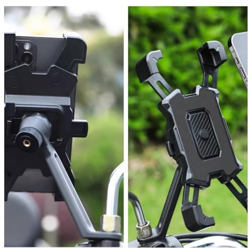 バイク用スマホホルダー、自転車用スマホホルダー、バックミラーマウント。揺れ防止・落下防止機能付きスマートホルダー。自転車やバイクに最適です。「ワンボタン自動ロック」、「片手操作」、「10秒取り付け」、「360度回転」、「落下防止」、「強力な保護」、「耐久性」、「簡単な取り付け」などの機能を備えています。4.5～7インチのバックミラーに対応しています。の詳細・まとめ 画像