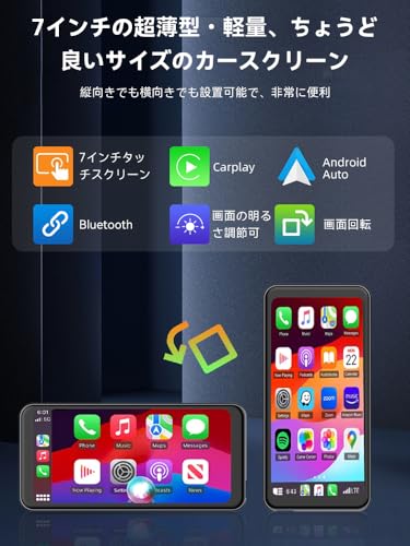 【超軽量・取付簡単・1DIN オーディオ 】ROHOU ポータブルナビ 7インチ ディスプレイオーディオ CarPlay Android Auto対応 超軽量 リング 1DINサイズ 車載モニター carplay モニター カーナビ カーナビ オーディオ一体型 ナビ カーナビ ポータブル ナビ WiFi 車Bluetooth音声出力可 ステレオ音質 ナビ 音楽 電話 工事不要 取付簡単 多車種対応の詳細・まとめ 画像