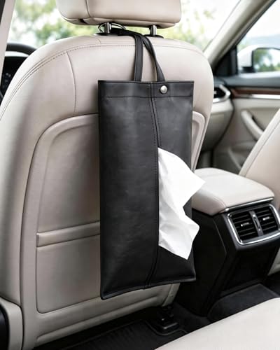 CLUCKHUB ティッシュケース 車 吊り下げ 壁掛け 2WAY仕様 防水 おしゃれ ティッシュカバー 壁掛け収納 キッチン 洗面所 ベビーカー 省スペース 生活感隠し マスク収納(黒） 1