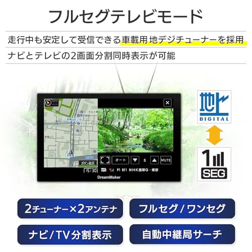 ドリームメーカー ポータブルナビ フルセグ 7インチ ナビゲーション 2026年 ゼンリン地図 みちびき バックカメラ 対応 るるぶデータ オンダッシュ 12V 24V PN0709Aの特徴・詳細 画像