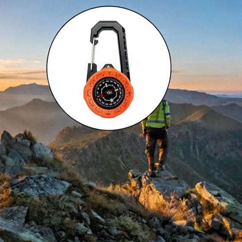 Generic ハイキングコンパス - カラビナ付きキャンプコンパス、ライト付き登山コンパス、サバイバル緊急用蓄光バックパッキング装備, オレンジの特徴・詳細 画像