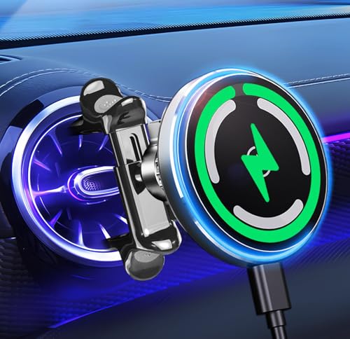 【2026革新/丸型吹き出し口適応・超强磁力】LIFMAGIC Magsafe 車載 充電器 丸型エアコン マグネット スマホホルダー 車 qi 15w マグセーフ 車載ホルダー ワイヤレス 急速 充電 超強磁力 円型エアコン 吹き出し口 用 車内 iphone スタンド ベンツ/ホンダ/スズキ/マツダ/アウディ/ミニクーパー 自由調節 iPhone 17/16/15/14/13シリーズ対応 1