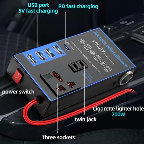 車 用 充 電 器 イ ン バ ー タ ー 、 車 用 コ ン バ ー タ ー 充 電 器 | 1500W カ ー チ ャ ー ジ ャ ー ア ダ プ タ ー, 車 載 充 電 器 ア ダ プ タ USB 充 電 ポ ー ト ロ ー ド ト リ ッ プ や キ ャ ン プ 、 コ ン ピ ュ ー タ 、 電 話 、 タ ブ レ ッ ト 、PC、 ラ ッ プ ト ッ プ 用の特徴・詳細 画像