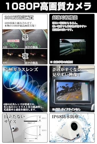 Antion 5インチ サイドカメラモニターセット 左側専用 AHD1080P 200万画素 電子サイドミラー 左折巻き込み防止 IP68 暗視機能強化 穴あけ不要 助手席側死角カバー 簡単配線 シガー電源 12V (クロームメッキ)の特徴・詳細 画像
