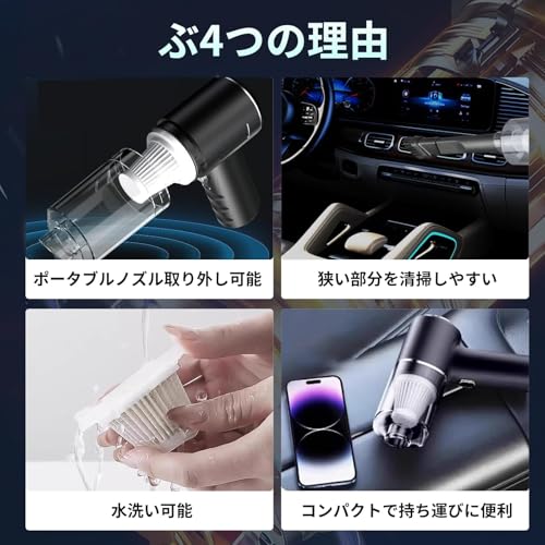 【2026新登場】小型掃除機 ハンディクリーナー ハンディ コードレス 強力吸引力【吹き飛ぶ/吸い込む/空気入れ/空気抜き】 多機能車用掃除機 Type-C 急速充電 乾湿両用 ご家庭のホコリ取り/キーボード掃除/車の内装掃除に最適 (YT-M2037)の特徴・詳細 画像
