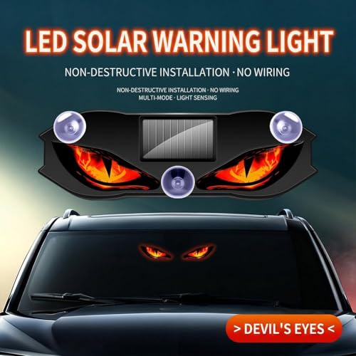 ソーラーデビルアイライトLEDカーウィンドウライト、ワイヤレスアニメーション充電式ダイナミックデーモンアイ警告灯（車のフロントガラス、リアウィンドウ用）、防水フロントガラスアンビエントランプ（SUV、トラック、RV用）（レッド） [並行輸入品]の特徴・詳細 画像