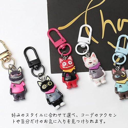 [wowjimi] 猫のキーホルダー 5個入り トレンド おかしい クリエイティブ 個性 アニメ あちこち 日常のアクセサリー車 自転車 紛失防止 自転車 車 プレゼント 男性と女性が同じタイプの特徴・詳細 画像