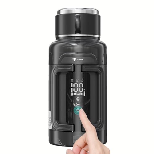 1.3L/1.5L車載電気ケトル DC12V/24V対応 ポータブル 温度調節 空焚き防止 304ステンレス 車載用 車用 湯沸かし器 (ブラック/1.5L)の外観・全体像 画像