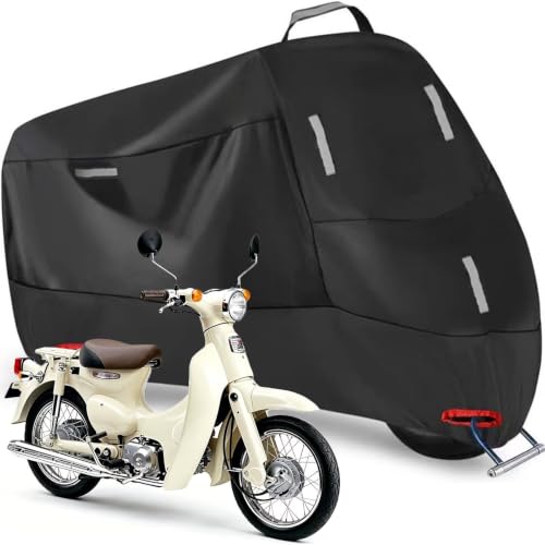 バイクカバー ホンダ リトルカブ 専用 防風ベルト付き 防水 紫外線防止 防風 防埃 防雪 UVカット 丈夫 厚手 耐熱 盗難防止ロック穴 バイク用車体カバー ワンタッチバックル付き ロック穴付き 収納バッグ付き 1