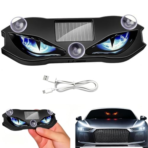 ソーラーデビルアイズLEDカーウィンドウライト、ワイヤレスアニメーションデビルアイ（車のフロントガラス、リアウィンドウ用）、ソーラー＆USB電源、穴あけ不要＆吸盤付き、防水シグナルアンビエントランプ、SUV、トラック、RV用 (ブルー) [並行輸入品] 1