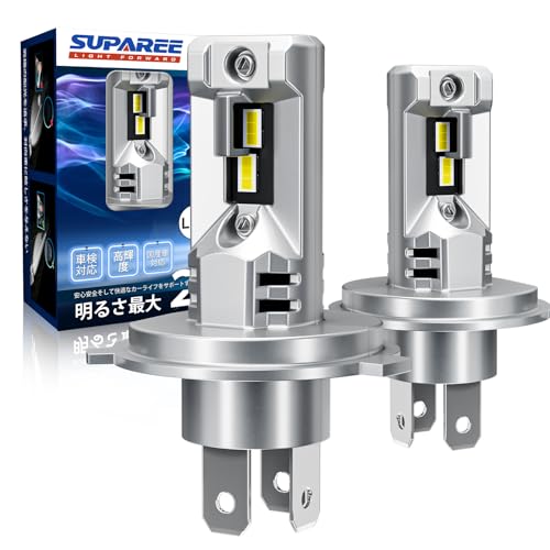 『業界最ちっちゃ！』SUPAREE H4 LED ヘッドライト 車検対応 爆光 Hi/Lo 14000lm 20W*2 6500K ハロゲンより小さい 高光効CSPチップ搭載 車/バイク用 DC12V 2重放熱 ファンレス 長寿命 ノイズ対策 1