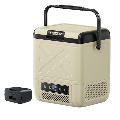 【Amazon.co.jp限定】【±1℃均一冷却・フラット庫内】EENOUR 車載冷蔵庫 C20 20L -20℃~20℃ バッテリー1個付き コンプレッサー式 サブ冷蔵庫 4WAY電源対応 AC100V DC12V/24V ポータブル冷蔵庫 電池 コードレス式 急速冷凍 小型 軽量 大容量 省エネ 静音 LCD温度表示 庫内灯・大型ハンドル付き 車中泊 キャンプ 一人暮らしに大活躍の外観・全体像 画像