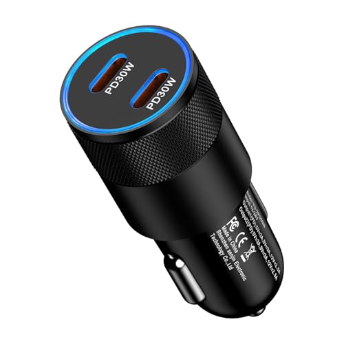 合計60W PD対応 シガーソケット usb-c 高出力 車載充電器 急速充電 カーチャージャー タイプc としがーソケット usb cタイプ 2ポート 超小型 シガーソケット usb アルミニウム合金製造 車 充電器 タイプc 12V/24V車対応 シガーライター iPhone 17/16/15/iPad/AirPods/Samsung/XIAOMI/AndroidなどのType C機種対応 1