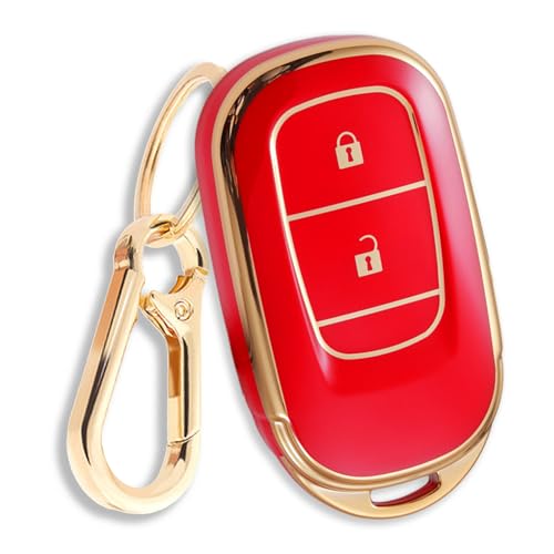 キーケース キーカバー ホンダ 対応 新型 N-BOX N-BOXカスタム JF5 JF6 ステップワゴン RP8 などに 対応 カラビナフック付き キーリモコン キーシェル アクセサリー カスタム (type:A_ゴールドレッド)の外観・全体像 画像