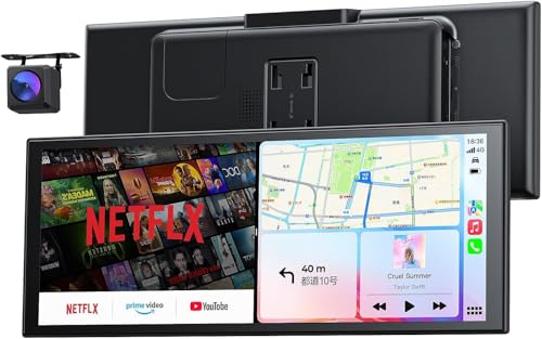 【公式】 Krunia 10.26インチ ポ ー タ ブ ル車載ディスプレイオーディオ Androidシステム Prime Video/YouTube/Netflx視聴可 CarPlay/Android Auto対応 フルラミネーションディスプレイ （1920*720） 1080P後方カメラ 分割画面 簡単取付 技適取得済 音声操作（Siri/Google） TFカード対応 1