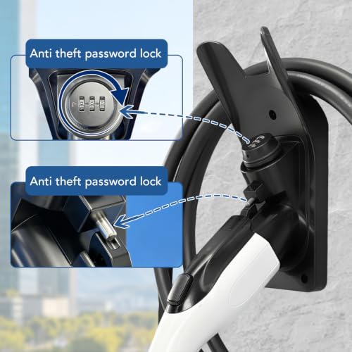 Luocute EV 充電器ホルダー ウォールマウント コンビネーションロック付き 盗難防止 車充電ケーブルオーガナイザー SAE J1772 タイプ 1 電気自動車用の詳細・まとめ 画像