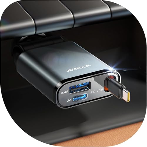 JOYROOM 車載充電器 【極小・巻き取り式・USB-C】 巻き取り式充電ケーブル シガーソケット 車 57W【3台同時充電・業界超コンパクト設計】 カーチャージャー Type C 急速充電/12V/24V対応 iPhone/Android対応 1